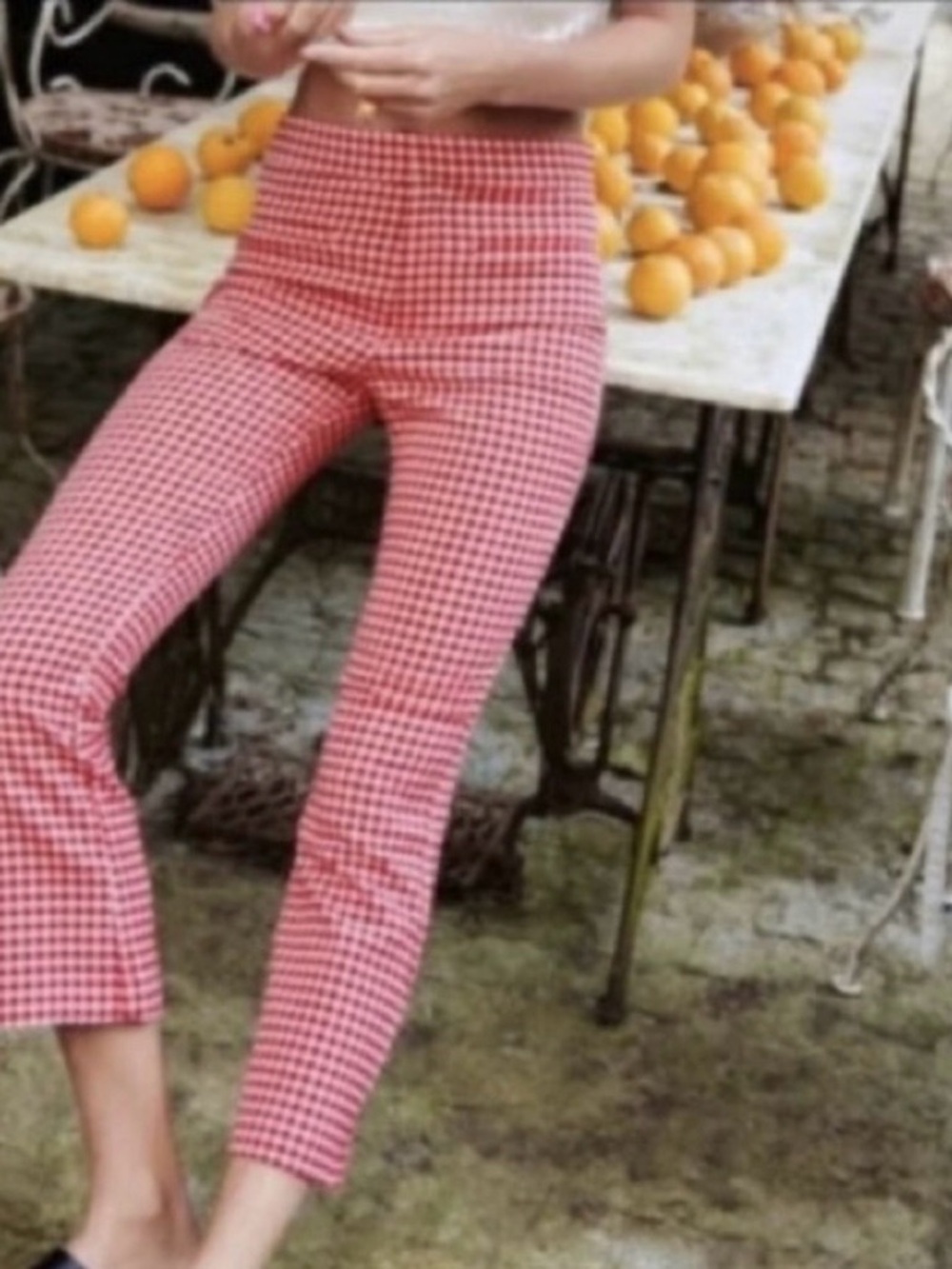Zara Red & White Gingham Boot-Cut Pants